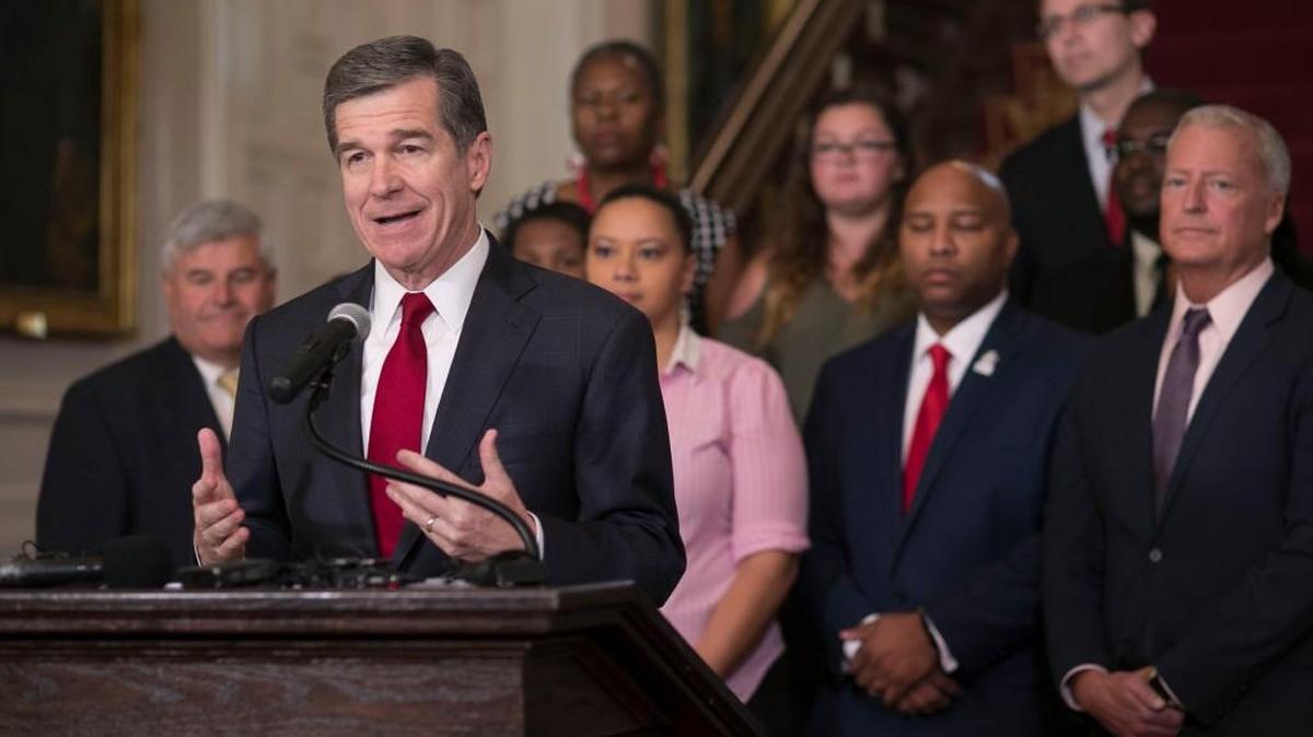 North Carolina Gov. Roy Cooper at a press conference at the Executive Mansion on June 26, 2017, in Raleigh.
