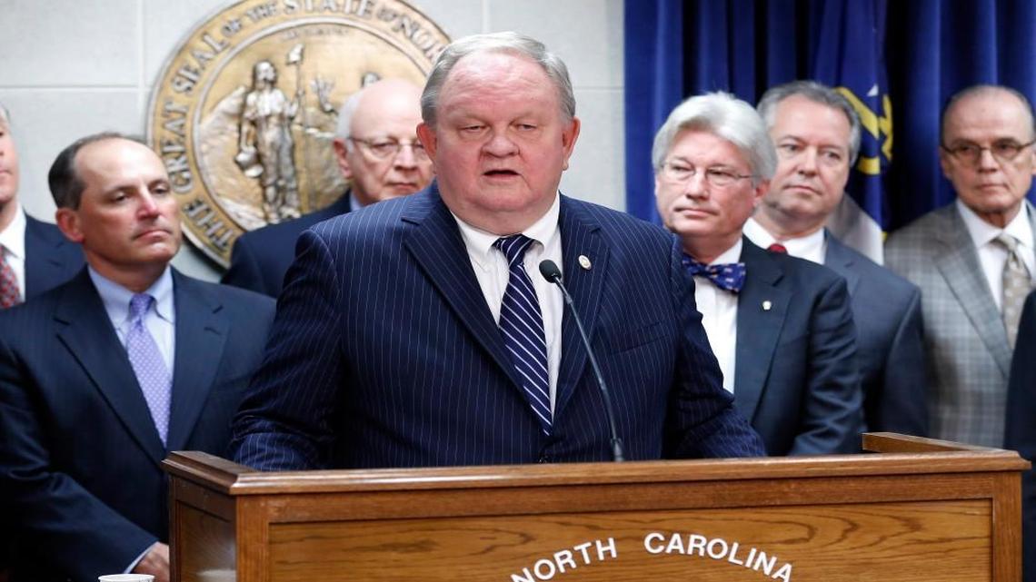 N.C. Rep. Chuck McGrady, sponsor of HB 186, a replacement for HB2, speaks during a press conference at the N.C. General Assembly in Raleigh, NC on Feb. 28, 2017.