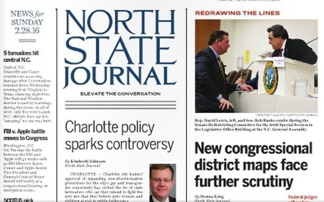 The front page of the North State Journal’s first issue.
