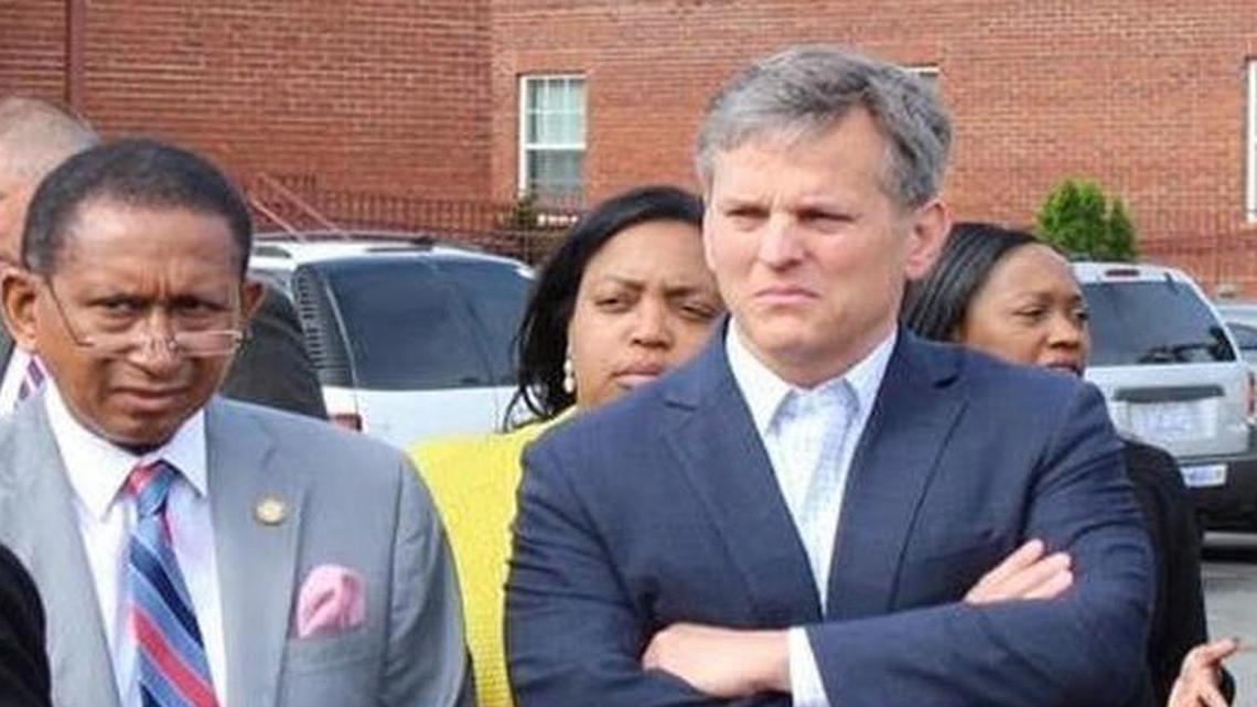 NC Attorney General Josh Stein, on right, is upset with surprise cuts to his budget. Stein, pictured in Durham earlier this year, hopes to persuade the General Assembly to reconsider a measure that he says will harm the state and its public safety.