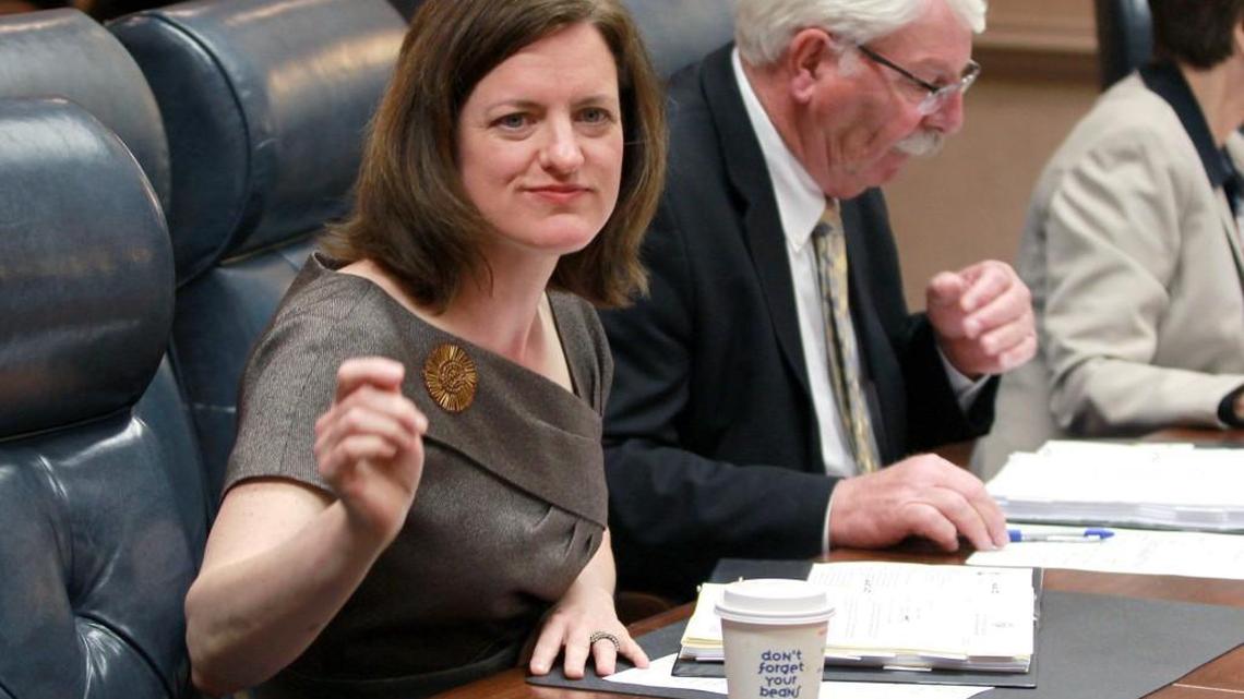 North Carolina State Treasurer Janet Cowell attends a Council of State meeting on May 5, 2015, at the Administration Building in Raleigh.