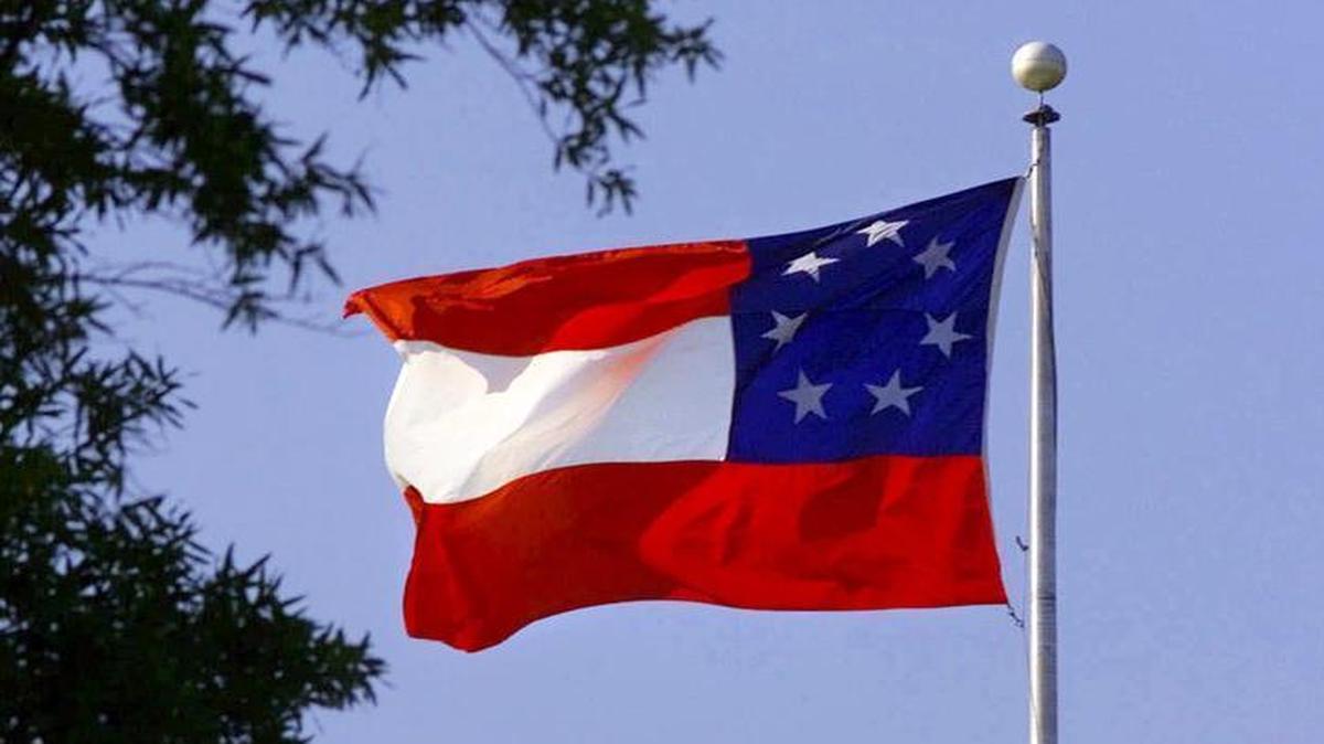 
The First National flag of the Confederate States of America flies over the state Capitol in Raleigh, N.C., Wednesday, May 10, 2000, to commemorate Confederate Memorial Day. In 1961 the North Carolina legislature recommended that the flag be flown on Confederate Memorial Day.
