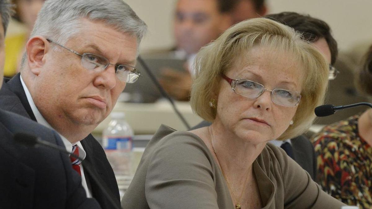 
Mark Payne and Aldona Wos of the Department of Health and Human Services attend a legislative hearing in October 2013.
