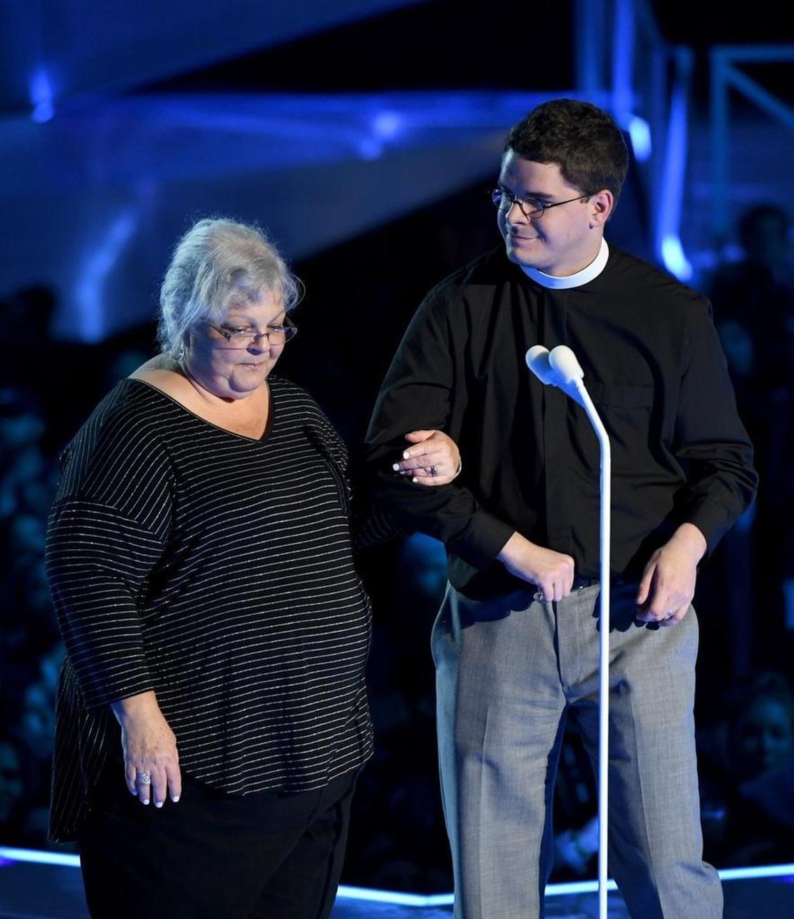 Susan Bro and Robert W. Lee IV speak onstage during the 2017 MTV Video Music Awards at The Forum on August 27, 2017 in Inglewood, California.