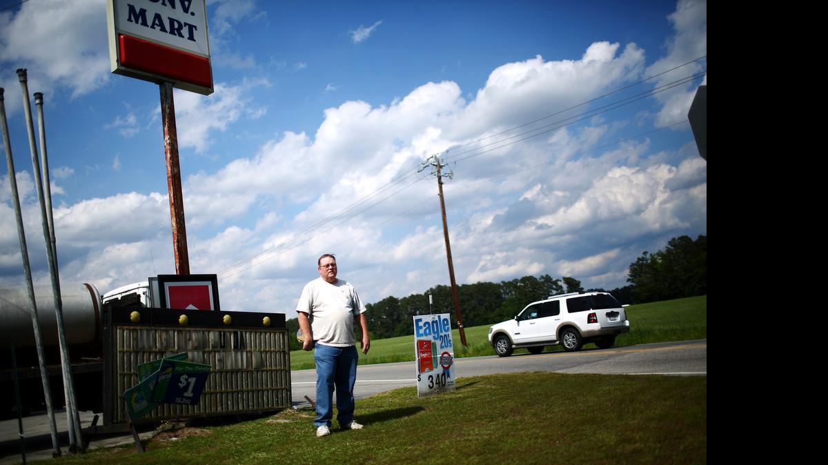 
Lyndon McLellan, who is trying to recover the $107,702.66 that was seized by the IRS last summer, outside his convenience store in Fairmont, N.C., April 30, 2015. Though the IRS said it would stop civil forfeiture seizures for deposit "structuring" cases unless the money is tied to some other crime, they have not applied the new policy retroactively.
