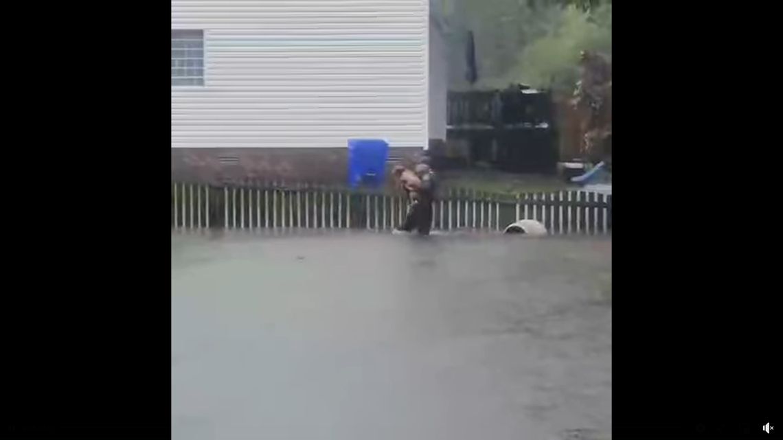 North Carolina officer rescues pit bull from flood waters.