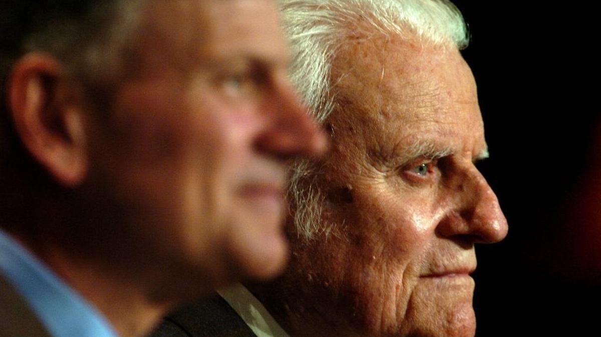 Franklin Graham and his father, Billy Graham, the world-famous Charlotte-born evangelist. He will turn 98 in November and still lives in his mountaintop home in Montreat.