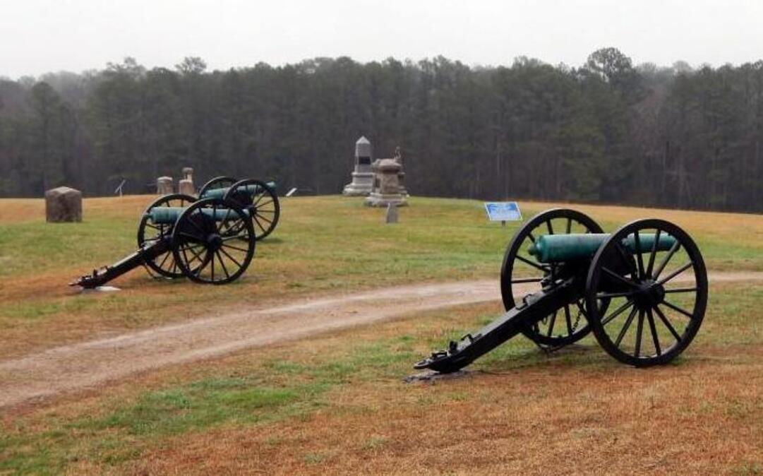 Union 12-pounder “Napoleon” cannons on Snodgrass Hill, Chickamauga. They made a stand at Snodgrass Hill after its line had been broken earlier in the day.