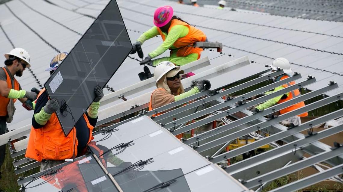 Gov. Roy Cooper warned Thursday that GOP policies could threaten the growth of North Carolina’s clean energy. According to one national report, $14 billion has already been invested in utility-scale renewable facilities across the state like this one in Lumberton.