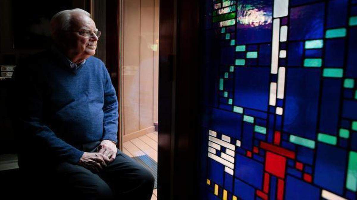 
Frank Drake, 84, is the beloved dean of the SETI (Search for Extraterrestrial Intelligence) set. Drake’s home in California includes a stained glass window with the Arecibo message. Drake created the message – a simple binary encoded message broadcast into space by the Arecibo radio telescope in Puerto Rico in 1974. 
