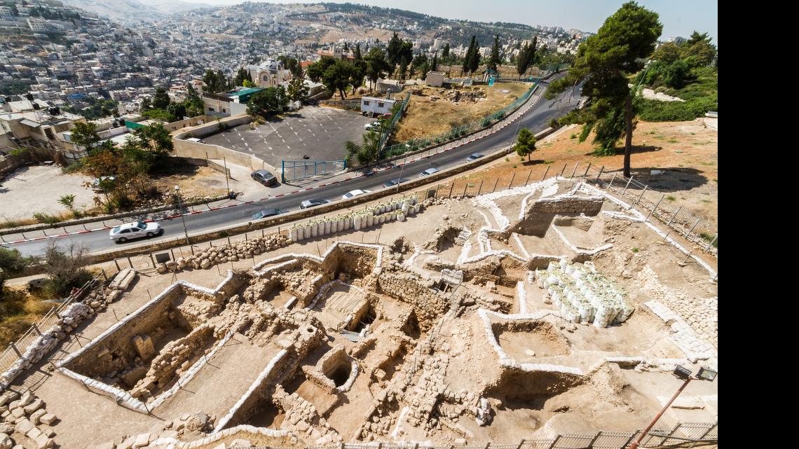 
The 2015 excavations at Mount Zion, as seen from Jerusalem's city wall.
