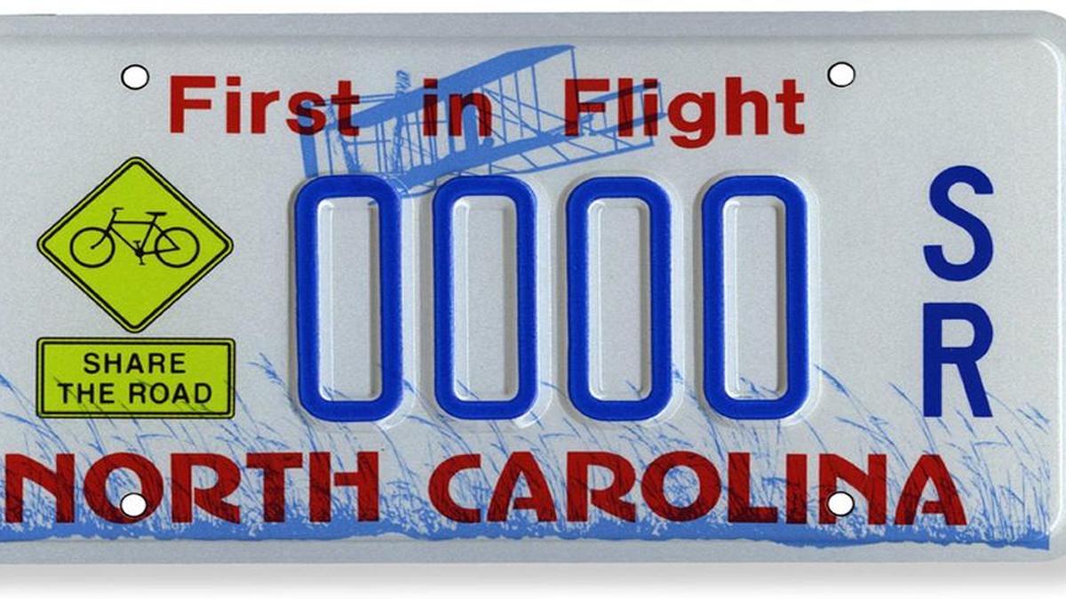The First in Flight license plate was introduced in 1982 and is one of three standard plates available to vehicle owners in North Carolina.
