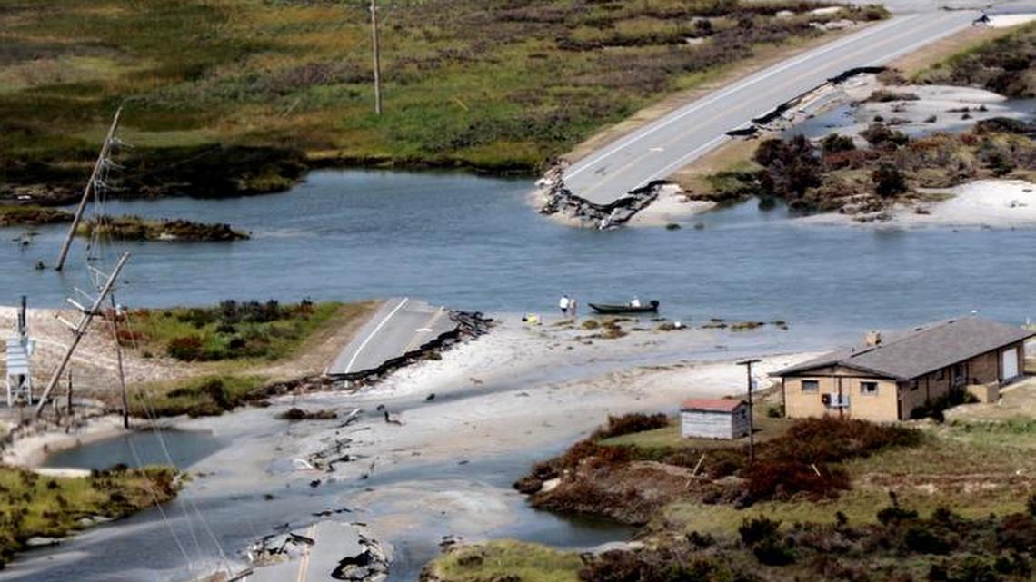 Part of N.C. 12 between the Bonner Bridge and Rodanthe that was destroyed by Hurricane Irene in August 2011. A group of Outer Banks property owners is suing to stop a new N.C. 12 bridge designed to avoid erosion and frequent storm wash-outs.
