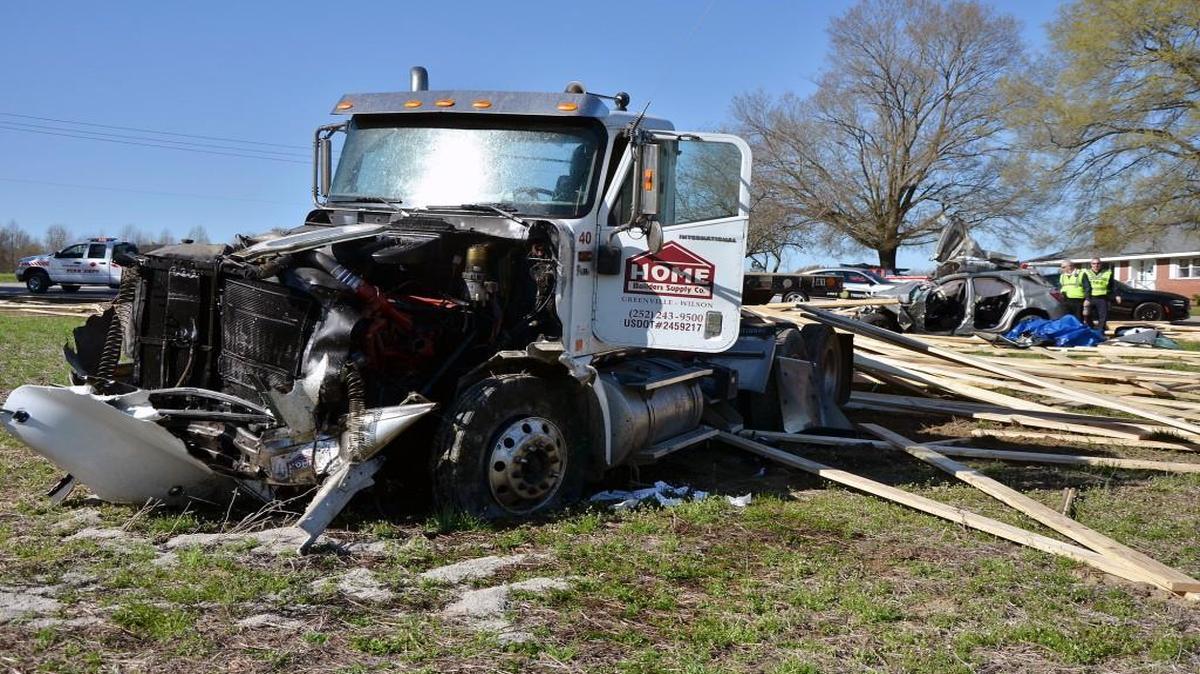 One person died and three others were hurt on N.C. 96 at Fowler Road north of Zebulon when a tractor-trailer and a sport utility vehicle collided on Tuesday, March 22, 2016.