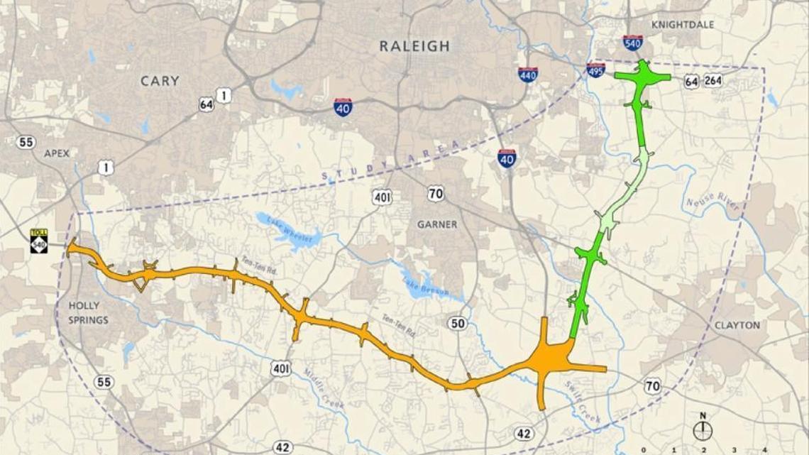 This is the planned route of the southern leg of N.C. 540, the Triangle Expressway. The N.C. Department of Transportation hopes contractors can begin construction on the 28.4-mile, six-lane toll road in 2019.