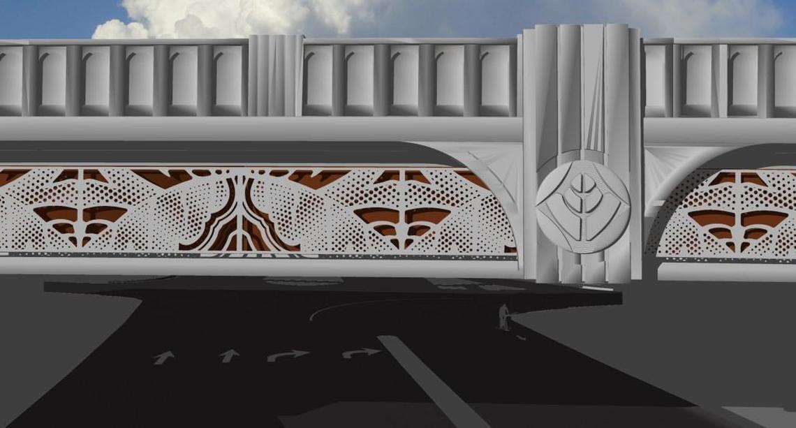 A detail of the steel grill that will run along the spans of the Wade Avenue bridge over Capital Boulevard and the Capital bridge over Peace Street.