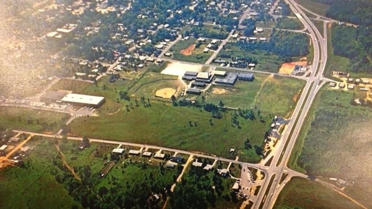 This aerial photo from the 1970s shows what is now U.S. 70 Business when it was still a bypass around Clayton. That’s Clayton High School in the center, on South Fayetteville Street, with South Robertson Street in the foreground. This stretch of road is now mostly lined with businesses on both sides.