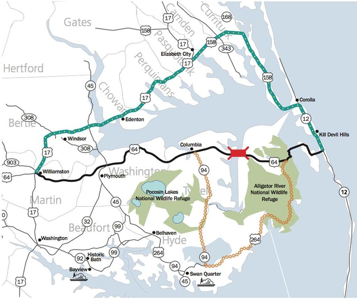 The U.S. 64 bridge over the Alligator River will be closed for a week in January 2018, and then again for a week in March, forcing traffic to and from the west to take a lengthy detour.