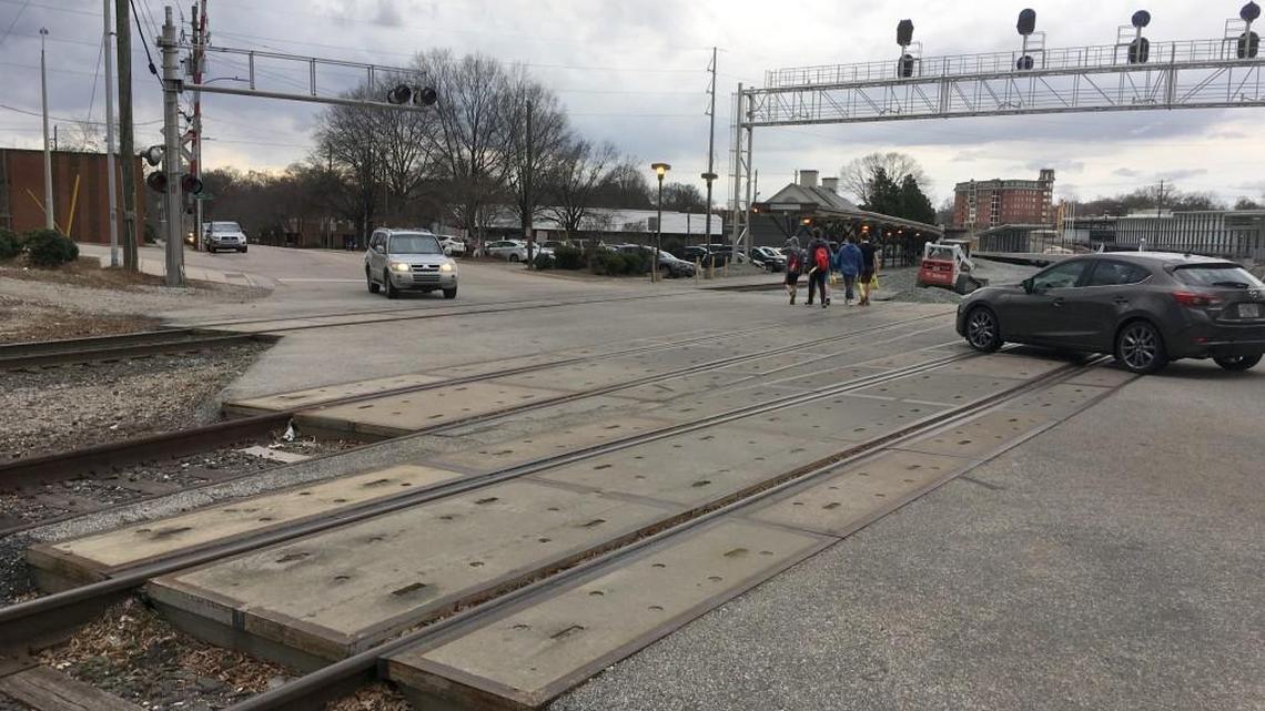 The railroad crossing at Cabarrus Street in downtown Raleigh would be closed under the city’s plans.