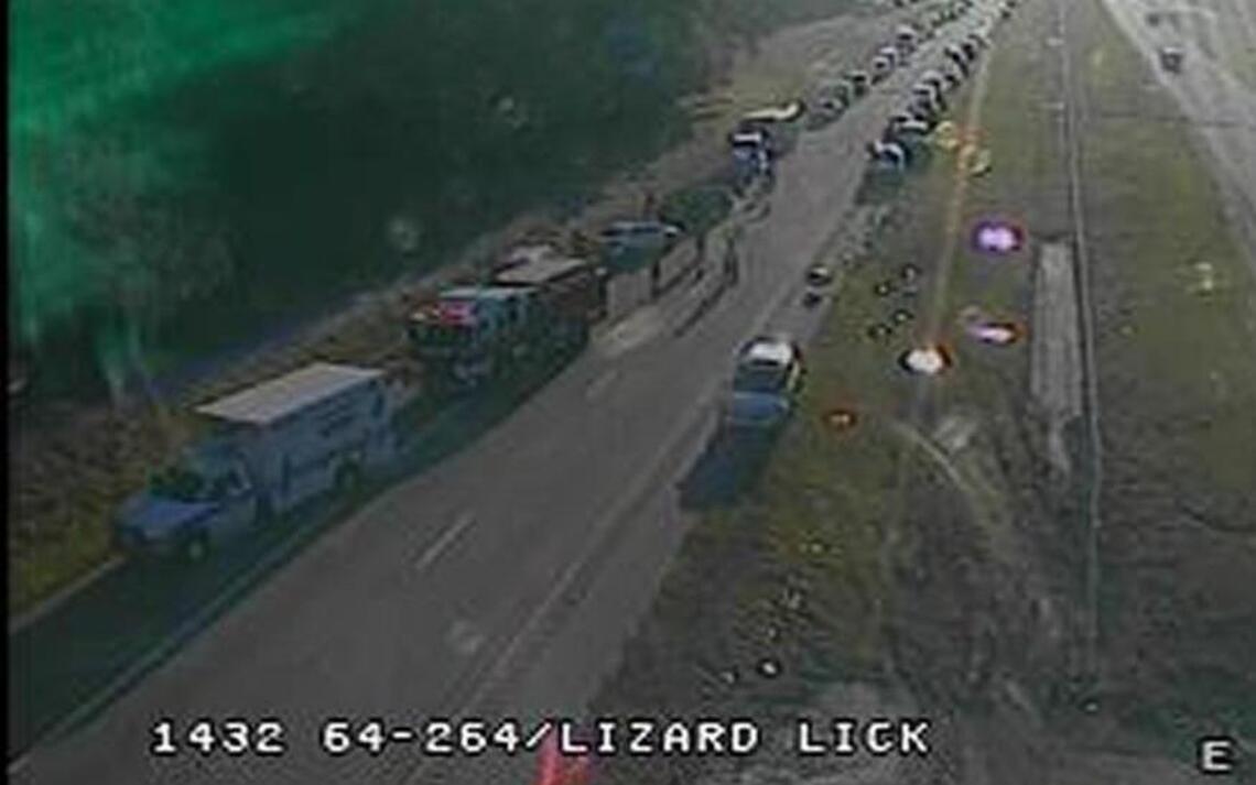 Crashes with multiple vehicles close westbound US 64 in Wake County