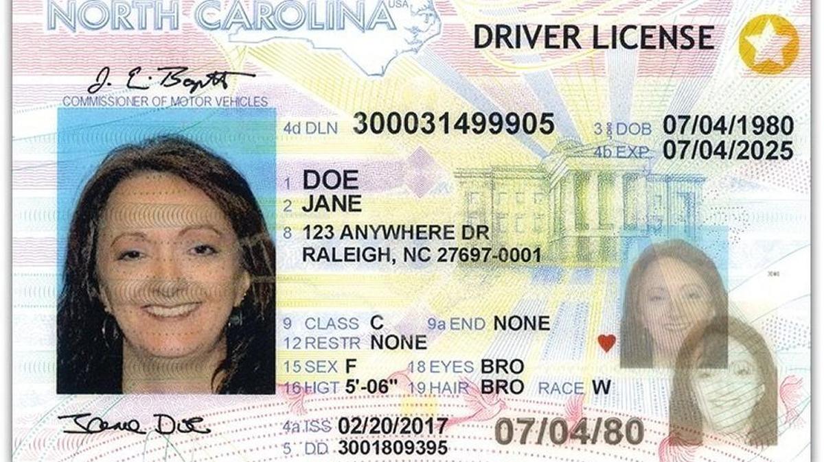 A North Carolina REAL ID looks like a standard driver’s license or ID card, except for the gold star in the upper right-hand corner.