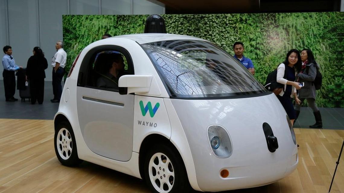 The Waymo driverless car is displayed during a Google event Tuesday, Dec. 13, 2016, in San Francisco.