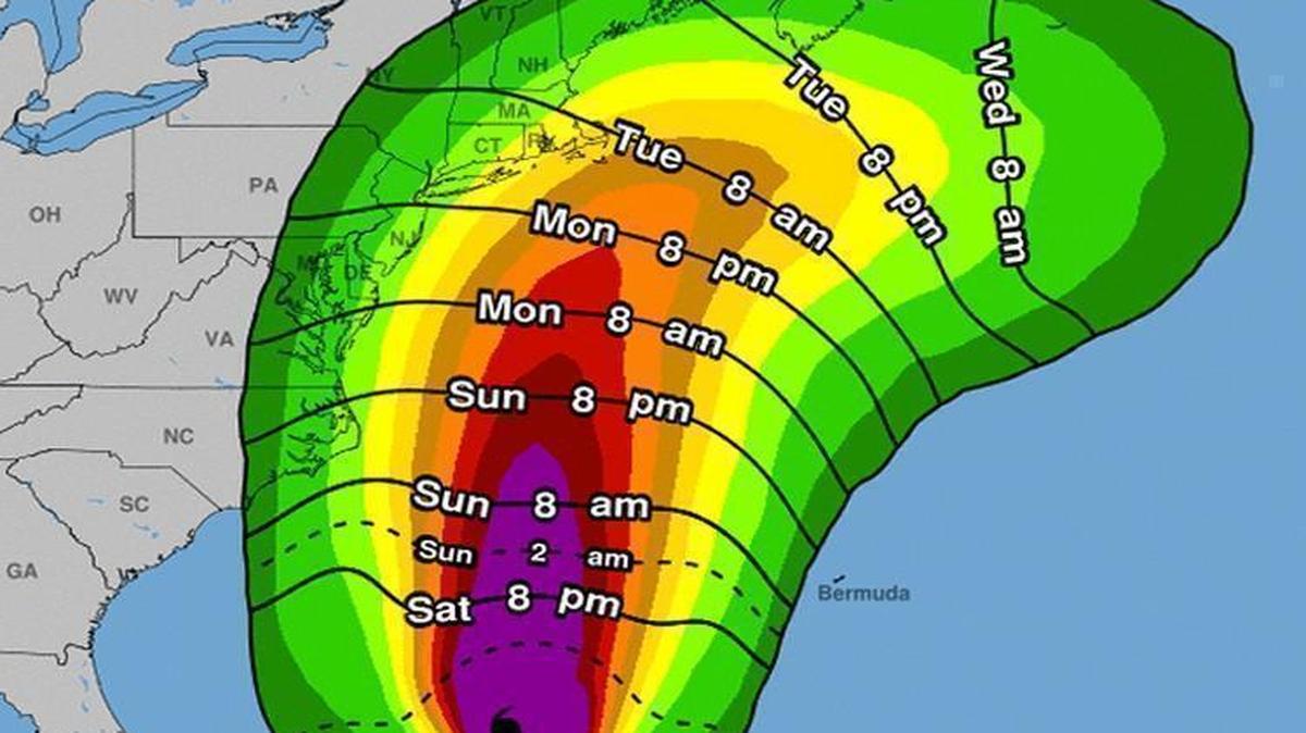 The National Hurricane Center provided this map of Hurricane Jose’s most likely arrival time of tropical-storm-force winds with its 11 a.m. Sept. 16, 2017 update.