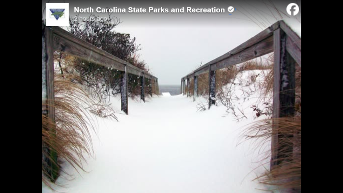 A rare blast of snow fell along the North Carolina shore.