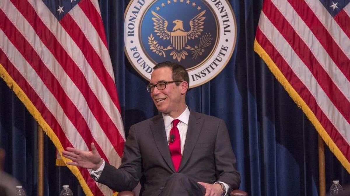 U.S. Treasury Secretary Steven Mnuchin appears at the Ronald Reagan Presidential Library where to talk about tax cuts and reform on November 5, 2017 in Simi Valley, California. Mnuchin is visiting Southern California this week to persuade local business leaders to support the Trump administration tax reform plans