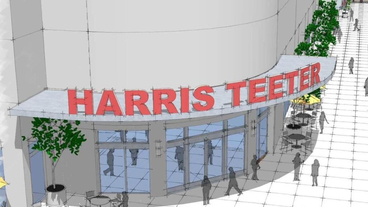 An artist’s rendering of a Harris Teeter supermarket proposed for downtown Raleigh at Seaboard Station.