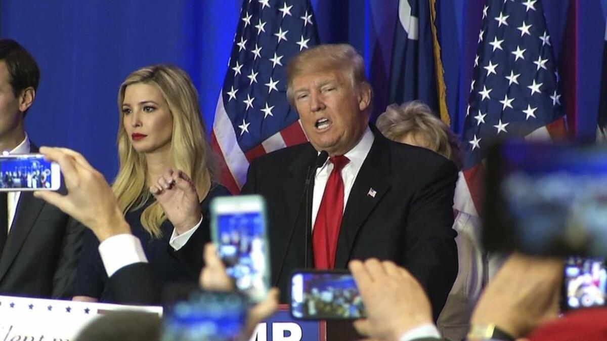 Donald Trump addresses supporters in Spartanburg, South Carolina.