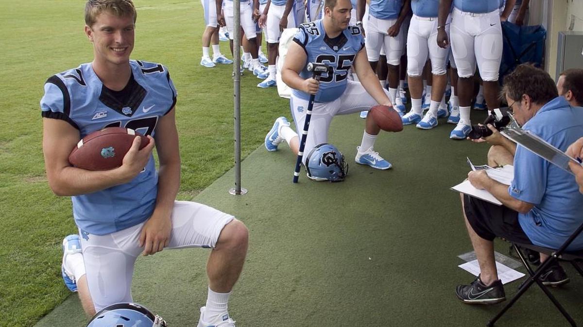 UNC wide receiver Jackson Boyer (17) poses for a photograph during the Tar Heel’s 2014 media day at Kenan Stadium in Chapel Hill.