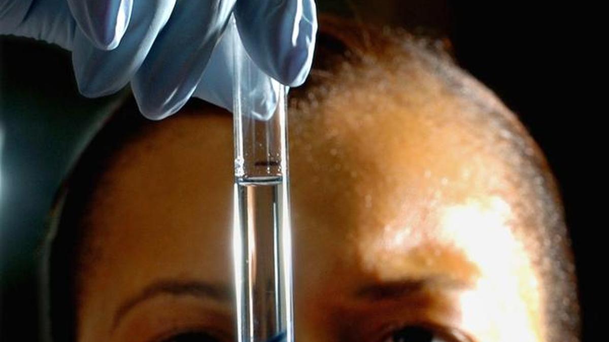 Ivy Dixon, a forensic molecular geneticist in the field of serology, works in the State Bureau of Investigation DNA lab in Raleigh, N.C., Thursday, June 10, 2004.