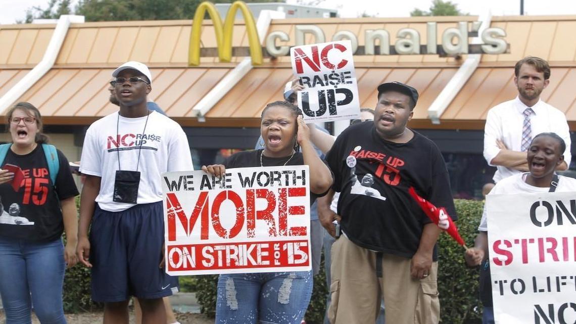 Striking fast food workers from around North Carolina converged in Durham for a fast food worker rally and call for a minimum wage increase to $15/hour in 2014.