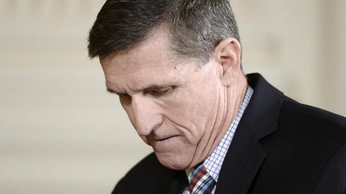 National Security Advisor Michael Flynn at a press conference with Japanese Prime Minister Shinzo Abe on Feb. 10 at the White House in Washington, D.C.