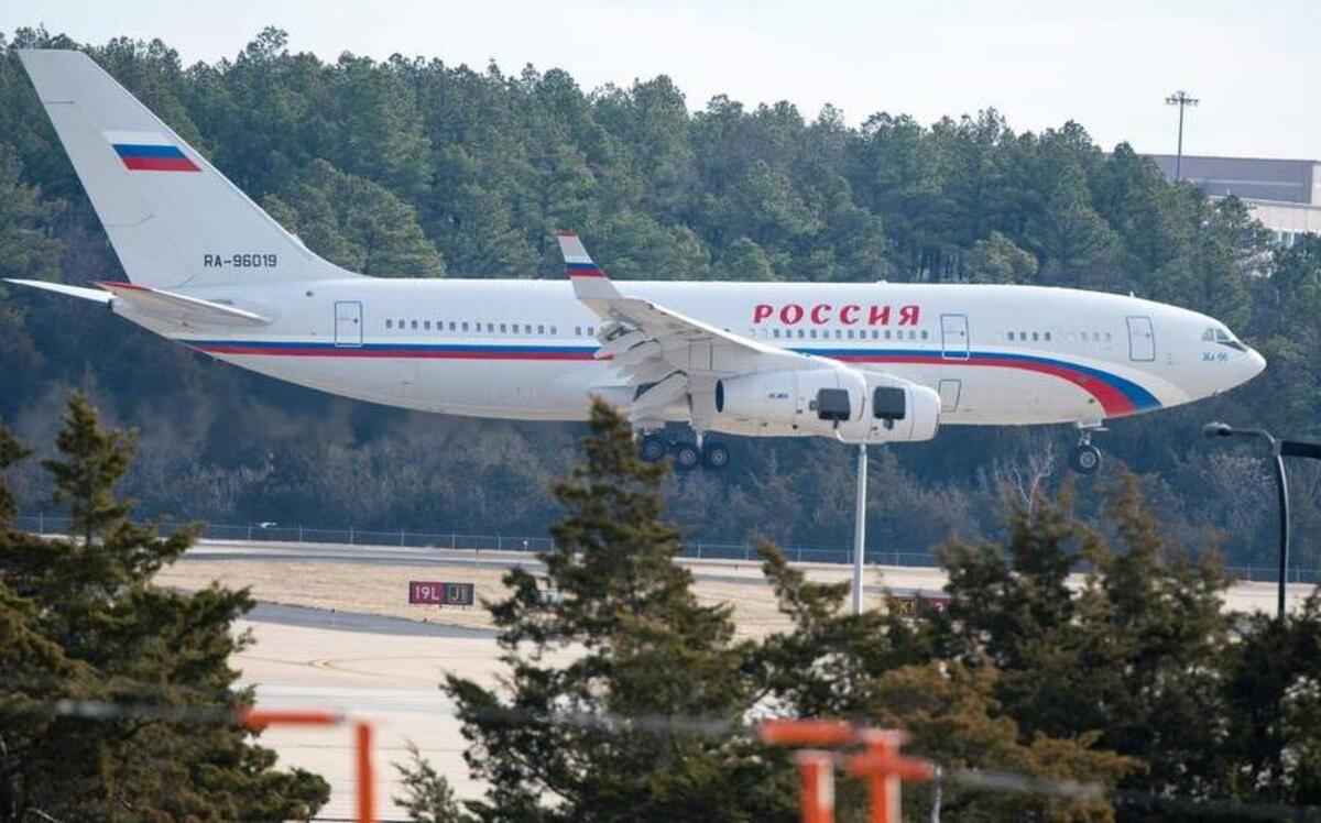 A Russian aircraft lands at Dulles International Airport December 31, 2016, in Sterling, Virginia, just outside Washington, DC. The special flight arrived to pickup Russian diplomats expelled by US President Barack Obama as part of sanctions imposed on Russia for suspected cyberattacks during the US election.