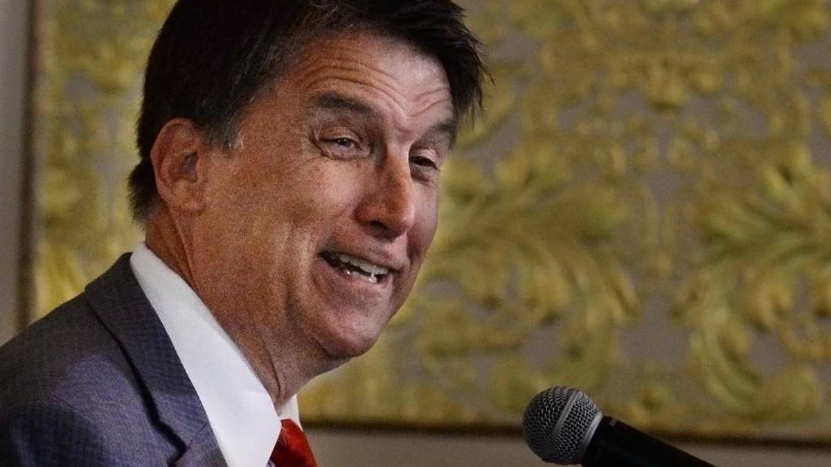N.C. Gov. Pat McCrory speaks to media at a recent news conference. He went on a popular radio show Tuesday where he and the hosts joked about HB2.