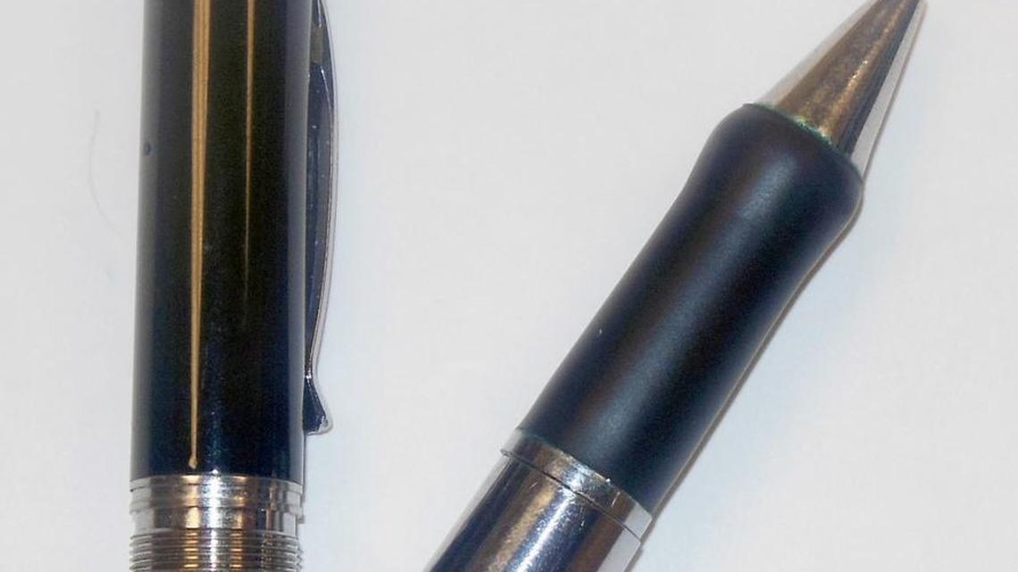 The spy pen, taken apart to show the USB connector.