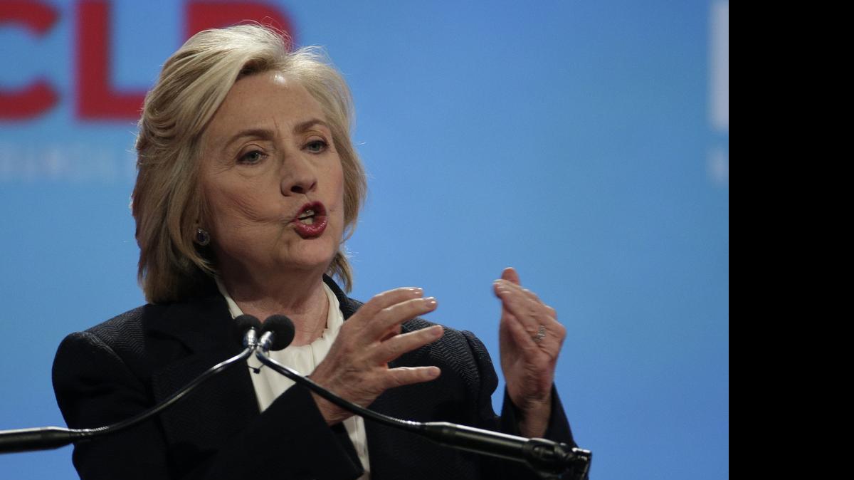 
Democratic presidential candidate Hillary Rodham Clinton speaks at a the National Council of La Raza Annual Conference Monday, July 13, 2015, in Kansas City, Mo. (AP Photo/Charlie Riedel)
