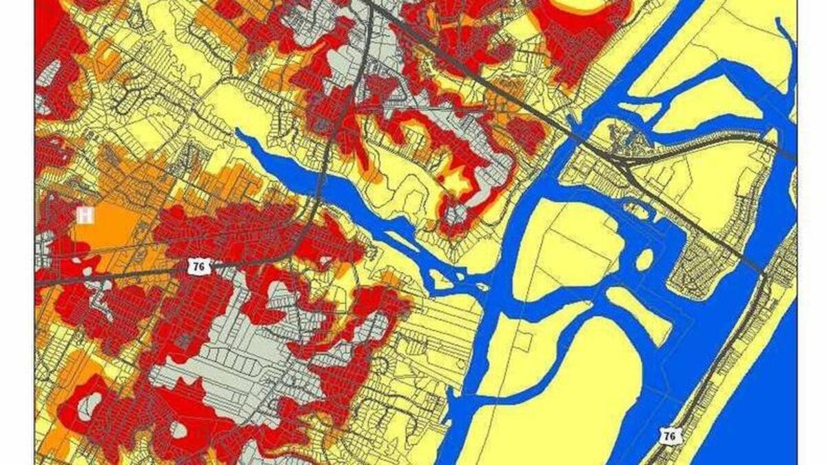 Simulated flood map for Wilmington, NC. Technology allows forecasters to produce such maps that appear extremely accurate, but the underlying information used to create the map often means the areas likely to be flooded are just a best guess.