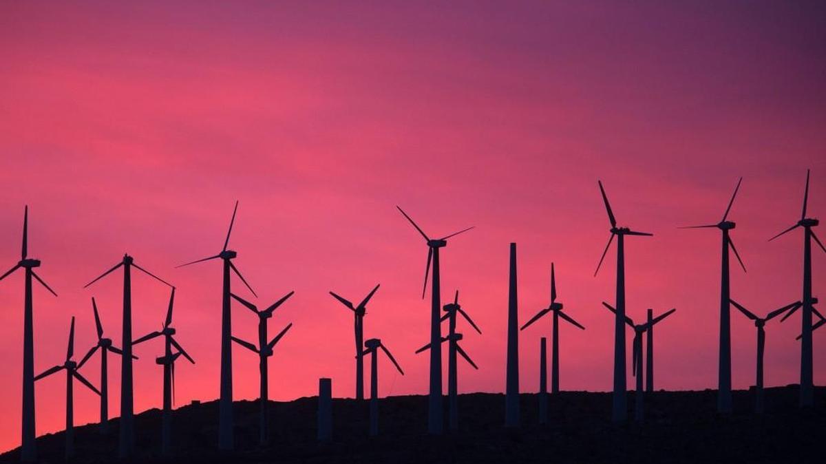 Electric-energy generating wind turbines near Palm Springs, California