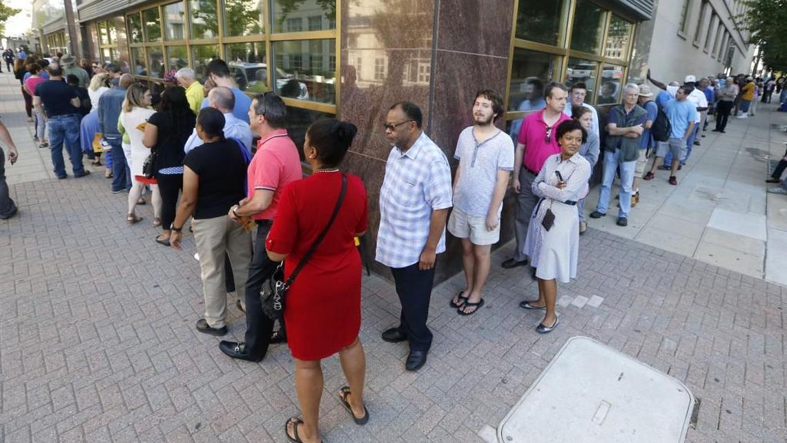 A line at the Wake County Board of Elections, first day of early voting on Oct. 20.