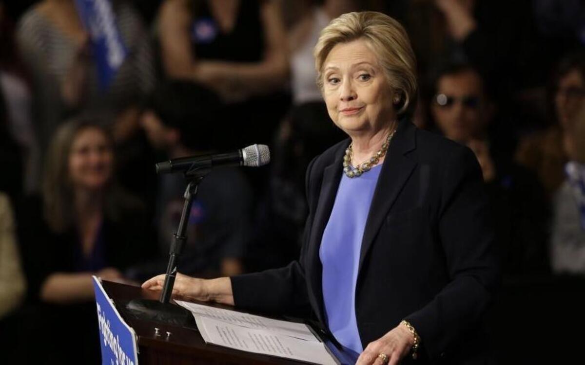 Democratic presidential candidate Hillary Clinton speaks at a rally in Purchase on Thursday.