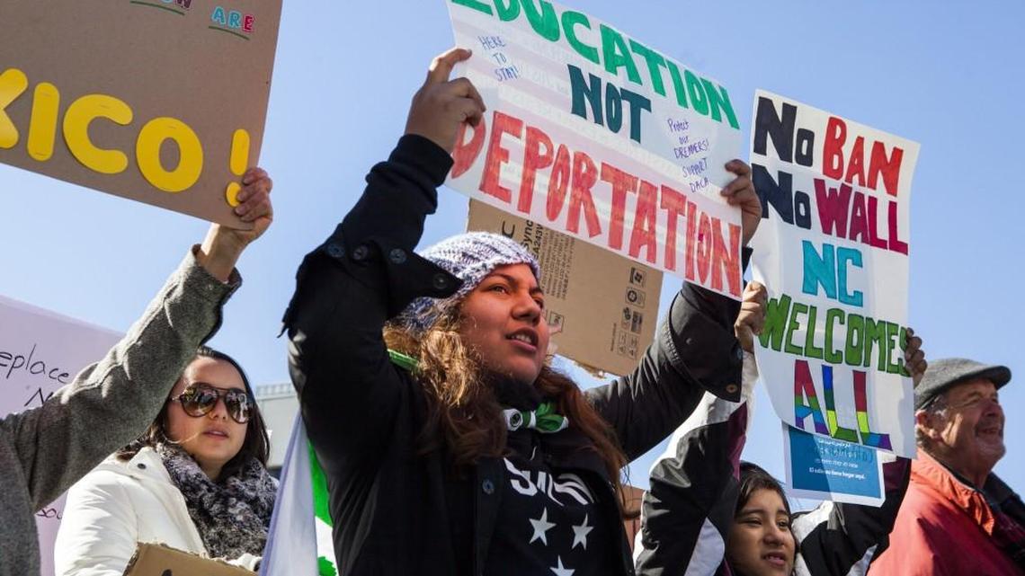 File photo: Students voice their opposition to immigration and refugee policies during a rally on Halifax Mall on Feb. 4, 2017, in Raleigh, NC.