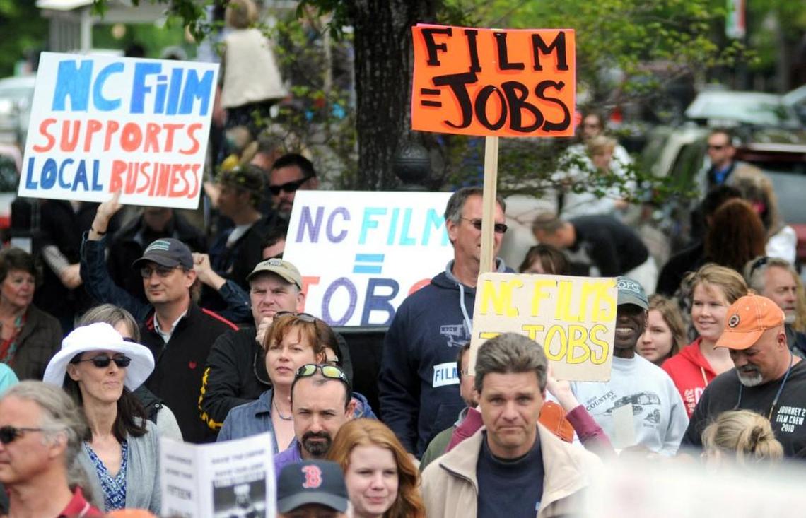 The Wilmington Regional Film Commission held a rally in support of the North Carolina film industry at the foot of Market St. in downtown Wilmington Saturday, April 20, 2013.