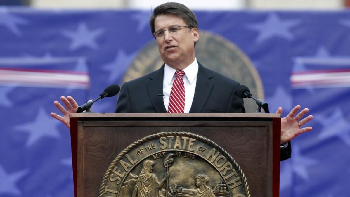 Gov. Pat MCrory makes a speech following his swearing in Saturday, January 12, 2013, during the inaugural ceremony outside the State Capitol.