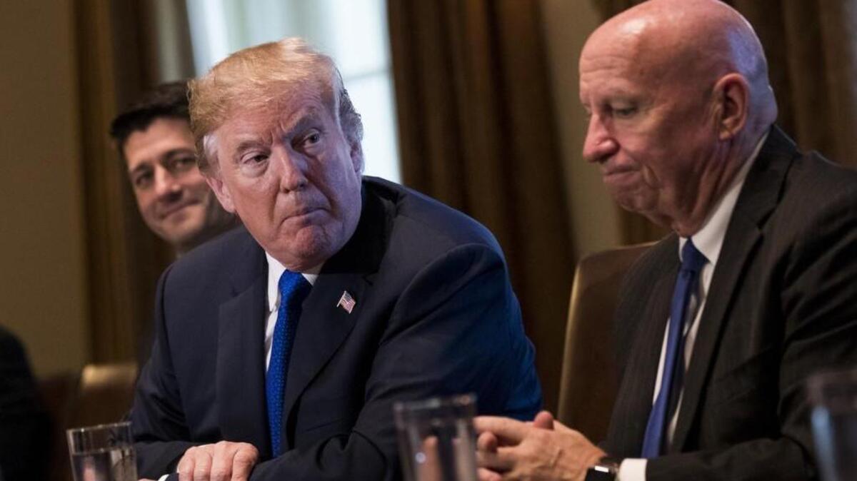 WASHINGTON, DC - NOVEMBER 02: Flanked by Speaker of the House Paul Ryan and House Ways and Means Committee chairman Rep. Kevin Brady (R-TX), President Donald Trump speaks about tax reform legislation during a meeting with members of the House Ways and Means Committee in the Cabinet Room at the White House, November 2, 2017 in Washington, DC.