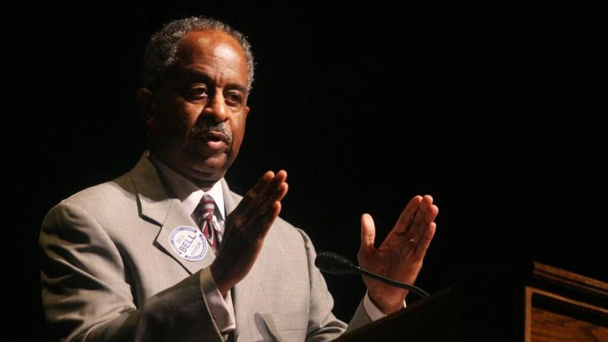 Durham, NC - Oct. 23, 2007 Durham mayoral candidate Bill Bell, the current mayor, speaks during a debate with councilman Thomas Stith at Duke University.