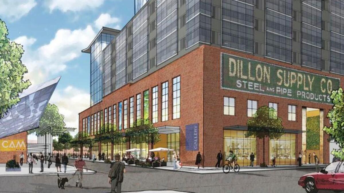 
An artist’s rendering shows how a new 17-story tower in Raleigh’s warehouse district might appear.
