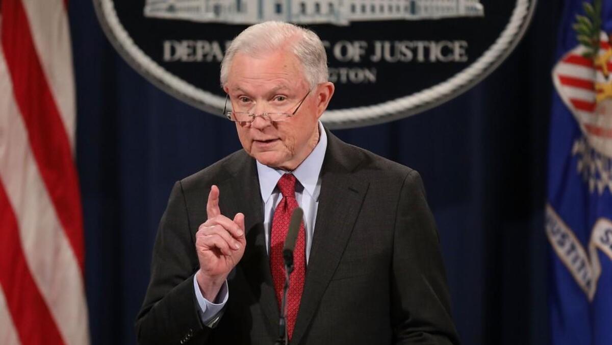 U.S. Attorney General Jeff Sessions holds a news conference at the Department of Justice on December 15, 2017 in Washington, DC. Sessions called the question-and-answer session with reporters to highlight his department's fight to reduce violent crime.